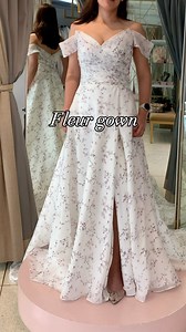 Our Fleur gown in this dainty print on airy organdy fabric add a sense of lightness and whimsy on your wedding day. The sculpted bodice and off the shoulder design is flattering and delicate. But the star of this look is the beautiful and dainty floral print, exclusive only to our studio 🌸 #CouCoubyMelOrlina #melorlina #2024bride #2024wedding #floralweddingdress | Mel Orlina Couture