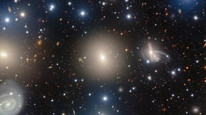 Pan of Galaxy NGC 1270 in The Perseus Galaxy Cluster | Gemini North FriendsofNASA.org: NGC 1270 is just one member of the Perseus Cluster, a group of thousands of galaxies that lies around 240 million light-years from Earth in the constellation Perseus. This image shows a dazzling collection of galaxies in the central region of this enormous cluster. It was taken with the Gemini Multi-Object Spectrograph (GMOS) on the Gemini North telescope, one half of the International Gemini Observatory. It i