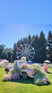 What cocktail hour dreams are made of 🌸✨ We loved designing this gorgeous space for our sweet couple, @amythwaits2022 and @twaiters22. From our vintage pink truck dripping in florals, to our floating acrylic escort card display, this cocktail hour was so dreamy! 😍 Planner/designer: @charleybluebell Photographer: @robertevans Venue: @calamigosevents Videographer: @custommadeproductions Florist: @butterflyfloral Rentals: @soiree8 @brighteventrentals @revelryeventdesign @townandcountry_eventrenta