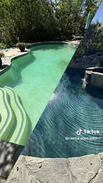 Lime grove rd Poway Job - before & after Tahoe Blue mini pebble & new tile a huge message us if you need your pool ready for this summer! #poolremodelingsandiego #poolplastersandiego #poolsofinstagram #poolremodel #poolremodeling #beforeandafte #familybusines #sandiegopools #ramosandsonspoolco