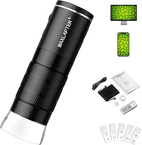 MAXLAPTER Wireless Digital Microscope, 50X-1000X Portable USB WiFi Handheld Digital Microscope for Adults Kids, with 5 Microscope Slides, Compatible with iPhone iPad Android Windows Mac