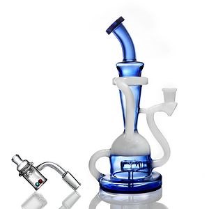 [Hot Item] Custom Logo High Quality Glass Hookah Blue and White Recycle Showerhead Perc Glass Water Pipe