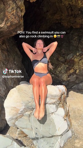 Rocks to climb?? No problem 🤣 This monokini has insane coverage, stays in place, supportive removable padding, and snatches you for every beach pic! #swimsuits #monokini #beachvibes #bikinis #vacationoutfits