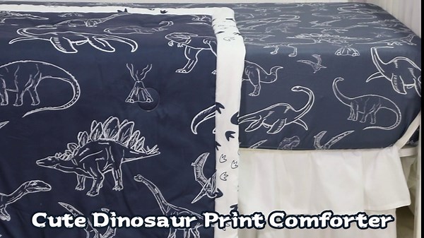 Dinosaur Crib Bedding Set for Boys, 4 Pieces Baby Nursery Bedding Set for Standard Size Crib, Including Soft Comforter, Crib Sheet, Ruffled Crib Skirt, Diaper Stacker