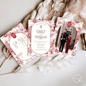Faire-part de mariage chinois bilingue rouge floral vintage (modèle à téléchargement numérique, éditable sur toile) - Etsy France