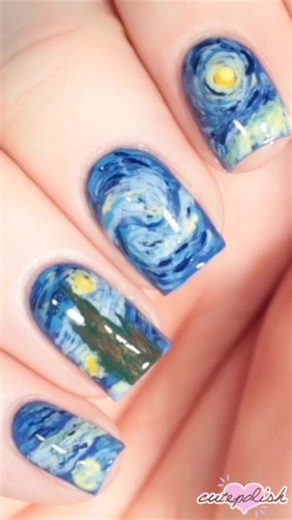 Van Gogh Starry Night Nail Art #nailart | cutepolish