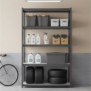 [Hot Item] Heavy-Duty Black Metal Slotted Angle Shelving for Storage