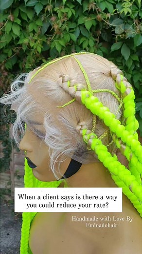Platinum Blonde meets Neon Green! Eminadohair is where a braided wig is not just a WIG - it's a work of art that defines who you are as much as the clothes you wear and the things you say. It is a part of you, a direct link to your personality. We know. Our clients include celebrities, models, and you! Your unit is handcrafted with so much love ❤️ from us to you! . . . . . . . . #braids#boxbraids#mediumknotlessbraids #stitchbraids #feedinsatl#jumboknotlessbraids #atlknotlessclasses#atlantaknotle
