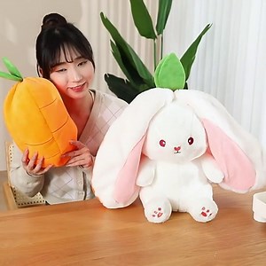 Easter Bunny Stuffed Animal Cute Rabbit Plushie Hide-and-Seek Bunny Carrot Strawberry Bunny Pillow Plush Toy for Boys Girls (Pink, 9.84 inch)
