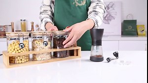 KKC Glass Tea Canister Set of 3 with Bamboo Lids & Spoons | 27oz Airtight Loose Tea Storage Jars for Tea Bags & Loose Leaf Tea | Clear Storage Containers for Kitchen Organization, Tea Bar Accessories