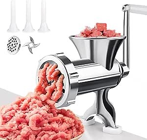Meat Grinder Manual Mincer - Manual Meat Grinder Sausage Maker Table Mount Pork Mincer Sausage Stuffer Funnel Make Homemade Burger Patties Hand Operated Kitchen Tool#2 (02)