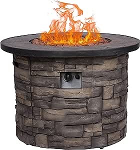Shine Company 6101SC 34.5" Sevilla Round Outdoor Propane Gas Fire Pit Table with Lava Rocks - 50,000 BTU, Stone