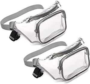 2PCS Clear Fanny Pack Waterproof Cute Waist Bag Clear Purse Transparent Adjustable Belt Waist Bag for Women Men, Travel, Beach, Events, BTS Concerts Bag (A)