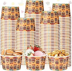 Hsei 50 Pcs 16oz Tiki Party Supplies Ice Cream Cups Hawaiian Aloha Party Disposable Paper Snack Bowls Dessert Yogurt Cup for Tropical Themed Party Dinnerware Decorations for Hot Cold Drink
