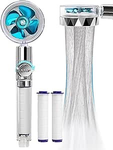 High Pressure shower heads, Handheld Turbo Fan Shower, Hydro Jetshower head Kit with 3 Filters and Pause Switch, water softener shower head hydro shower jet head Turbo charged shower head