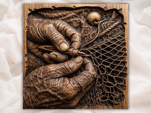 Fishing Net Repair Relief STL | CNC Router 3D Carving Model | Fisherman Hands Mending Net Wood Bas Relief Panel | Coastal Nautical Wall Art - Etsy