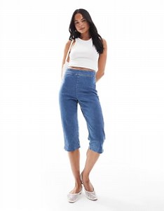 ASOS DESIGN denim capri pants in ecru | ASOS