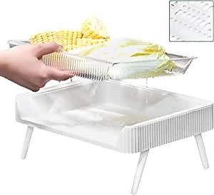 Kitchen Preparation Trays, 1 Tier Portable Stackable Rectangular Serving Platter, Food Prep Rack Organizer with Drain Tray, Household Multi-Layer Vegetable Fruit Trays (White)