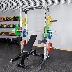 [Hot Item] Latest Design Home Gym Equipment Exercise Adjustable Power Squat Rack Includes Safety Spotter Arms