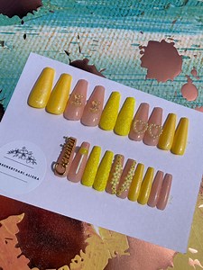 Bright Yellow, Gemini Star-sign, Glittery, Gummy Bear, Floral, Hand Painted Gel Press-on Nails. Reusable False Nails. - Etsy UK