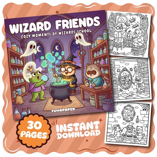 Wizard Friends Coloring Book, 30 Digital Printable Pages, Instant PDF Download for Kids & Adults, Bold and Easy Coloring Book - Etsy