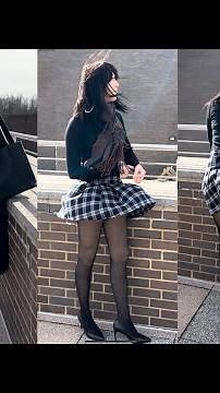 Miniskirt heels high wind upskirt situation