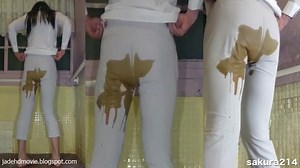 Asian girl messy diarrhea in White Pants