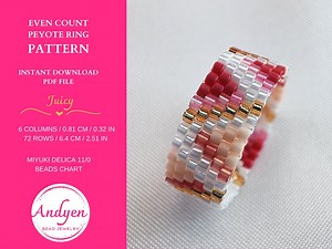 Triangle Beaded Ring, Even Peyote Ring Pattern, Colourful Miyuki Ring Pattern, PDF Bead Chart, Orange and Red Miyuki Delica Ring - Juicy - Etsy
