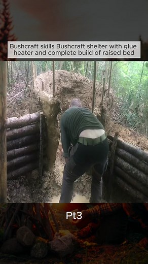 Pt3 - End | Bushcraft skills Bushcraft shelter with glue heater and complete build of raised bed #survivalcamp #build #outdoors #survivaltips #survivalskills #camping #fyp #foryou #foryoupage #bushcraft #bushcrafting #shelter #building #builder #bushman
