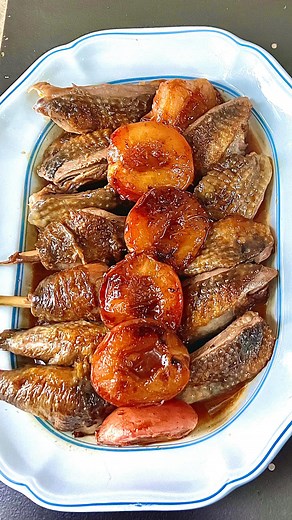 Well I had said I would share the recipe for the lovely Guinea Fowl with peach, or the French version Pintade aux peches. 1 - 2 guinea fowl 2 sprigs of rosemary 4 sprigs of vervain 4 bay leaves cut up 10 almost ripe peaches, cut in half with stone removed 300ml sweet wineSalt & pepper to season the guinea fowl 50g butter 50ml veg oil 30g light brown sugar Oven 160cSeason the guinea fowl all over.Heat up the casserole pan, add the oil and once hot, add the guinea fowl and colour all over for a fe