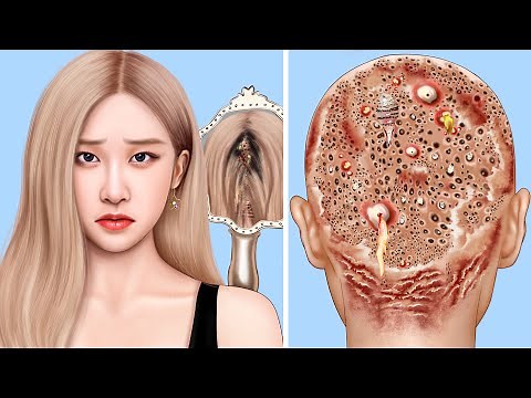 ASMR Dirty Hair Maggot & Worm Removal | Deep Cleaning Animation