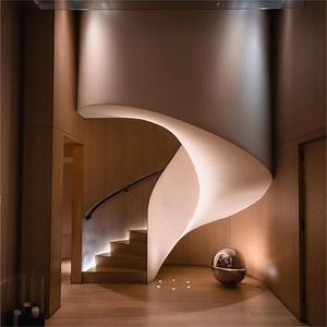 [Hot Item] Villa Interior Wrought Iron Staircase Design Loft LED Wooden Spiral Staircase with Side Panel Railing