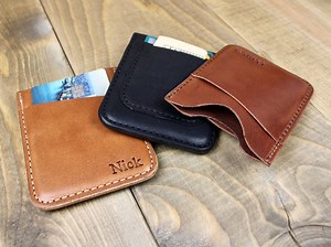 Hand Stitched Leather Card Sleeve Wallet: Personalized Money Clip - Etsy