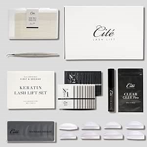 Cite Professional Keratin Lash Lift Kit - Semi-permanent eyelash perm, firm curls, less damage, low odor - Includes Lash Lift Set (sachet), Clear Glue, Lifting Tool, Silicon Rods(8 sizes), Micro Brush