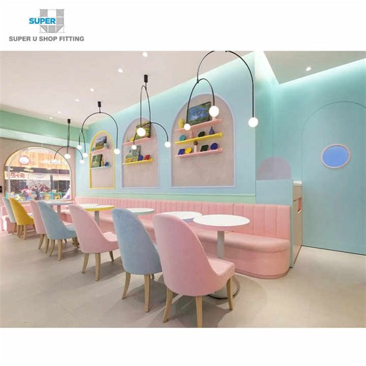 Cute Sweet Store Decorations Custom Pink Ice Cream Shop Interior Design for Frozen Yogurt Display Coffee Milk Tea Shop Design