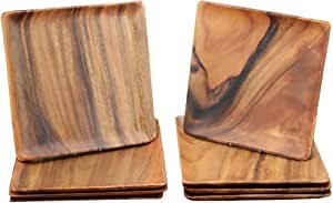 PACIFIC MERCHANTS Acaciaware 8-inch Square Plate, Set of 8