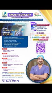 Let’s SMASH SURGERY with Dr. Rohan Khandelwal Powered by ADRPLEXUS Targeting NEET-PG / INI-CET / FMGE? Get exam-ready with India’s leading Surgery faculty – Dr. Rohan Khandelwal, with 17 years of proven excellence in both offline and online medical education. --- What You’ll Get [✍️] 5-Day Full Coverage Surgery Marathon Master the entire General Surgery syllabus in just 5 days with structured workbook-based teaching. [📘] Exclusive Surgery Workbook – FREE Get access to an innovative, high-yield 