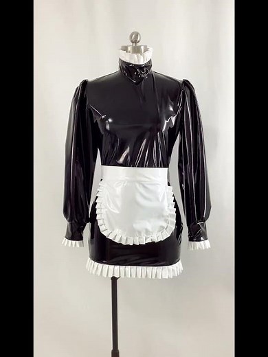 Sexy French Maid Mini Long Puff Sleeve Dress Sissy maid uniforms