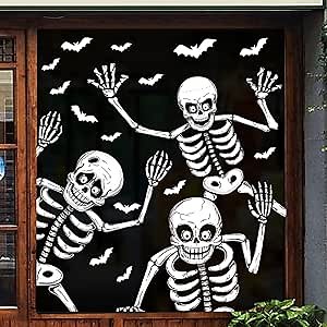 Halloween Window Clings Decals for Glass Decorations, Window Stickers Skeleton Outdoor Halloween Decor