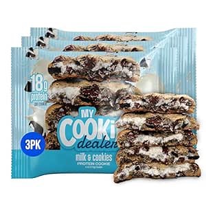 My Cookie Dealer Protein Cookies, Milk and Cookies (4oz, Pack of 3) - 18g Protein per Bag - Individually Wrapped Workout Snacks for On-The-Go Travel