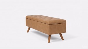 HomePop Modern Tufted Storage Bench - Sand Faux Leather