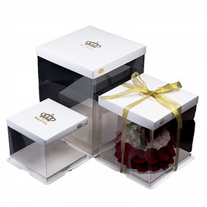 [Hot Item] Bakery Food Paper Packing Folding Square Cupcake Shaped Pink Gift Clear Pet Package Box