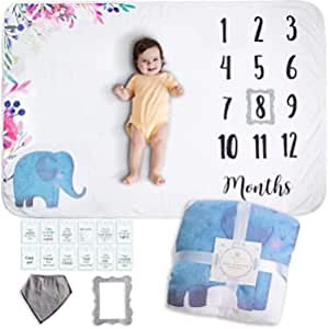 James & Vivi Baby Milestone Blanket - Unisex and Large Enough for Twins Baby Monthly Milestone Blanket Girl or Boy - Soft Cozy Fluffy Plush Fleece for Newborn Photo Prop