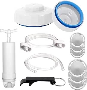 Mason Jar Vacuum Sealer Kit - Jar Sealer Compatible with Foodsaver Vacuum Sealer Machine, Jar Sealer and Accessory Hose Kit (With Manual Vacuum Pump), for Wide & Regular Mouth Mason-type jars