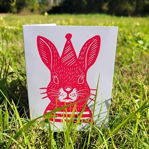 Hand-carved Linoleum Block Printed Birthday Bunny Card – 4x6” - Etsy Canada