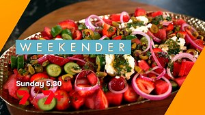 2.2K views · 21 reactions | A watermelon salad packed full of Mediterranean flavours  Tune in this Sunday for the recipe  | Weekender | Facebook