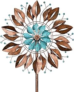 Winwindspinner Solar Garden Wind Spinners - Kinetic Outdoor Metal Wind Spinners for Yard Garden, Garden Decorations Gifts for Mother, Thanksgiving, Christmas, Birthday, Housewarming (22" W x 87" H)