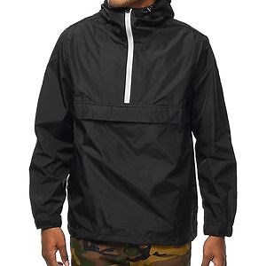 [Hot Item] Reflective Tapered Men Quarter Zip Pullover Custom Men Rain Jacket Black Anorak Jacket