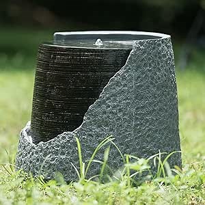 A&B Home Unique Modern Broken Urn Water Fountain with Light and Pump, for Indoor Outdoor Garden Decor, 18 in Tall, Gray and Black