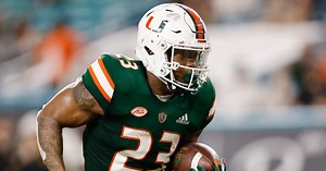 WATCH: Miami running back Cam'Ron Harris dives into the end zone